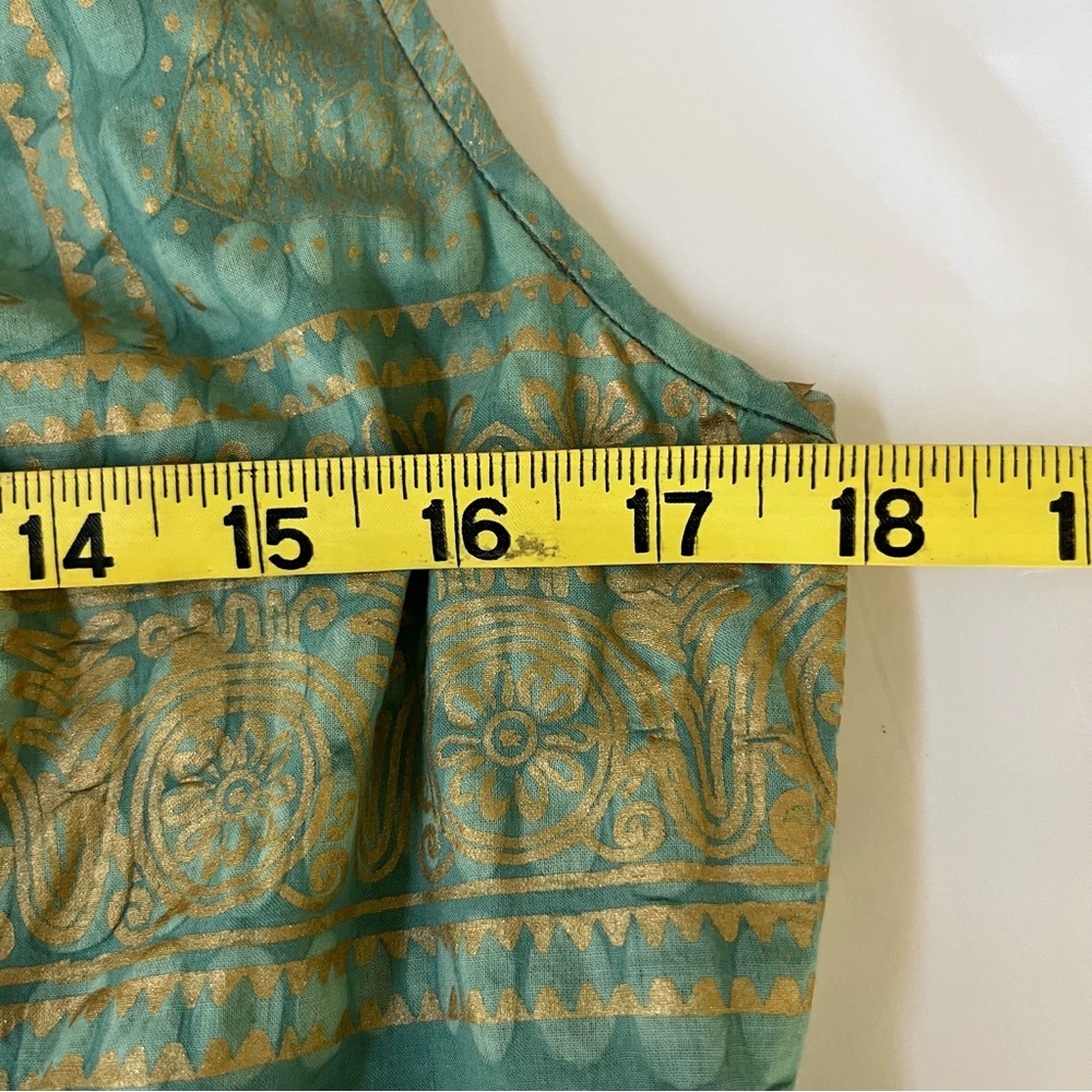 Rococo Turquoise/ Green and Gold Geometric Print MIDI Dress Size S/M - Picture 7 of 8